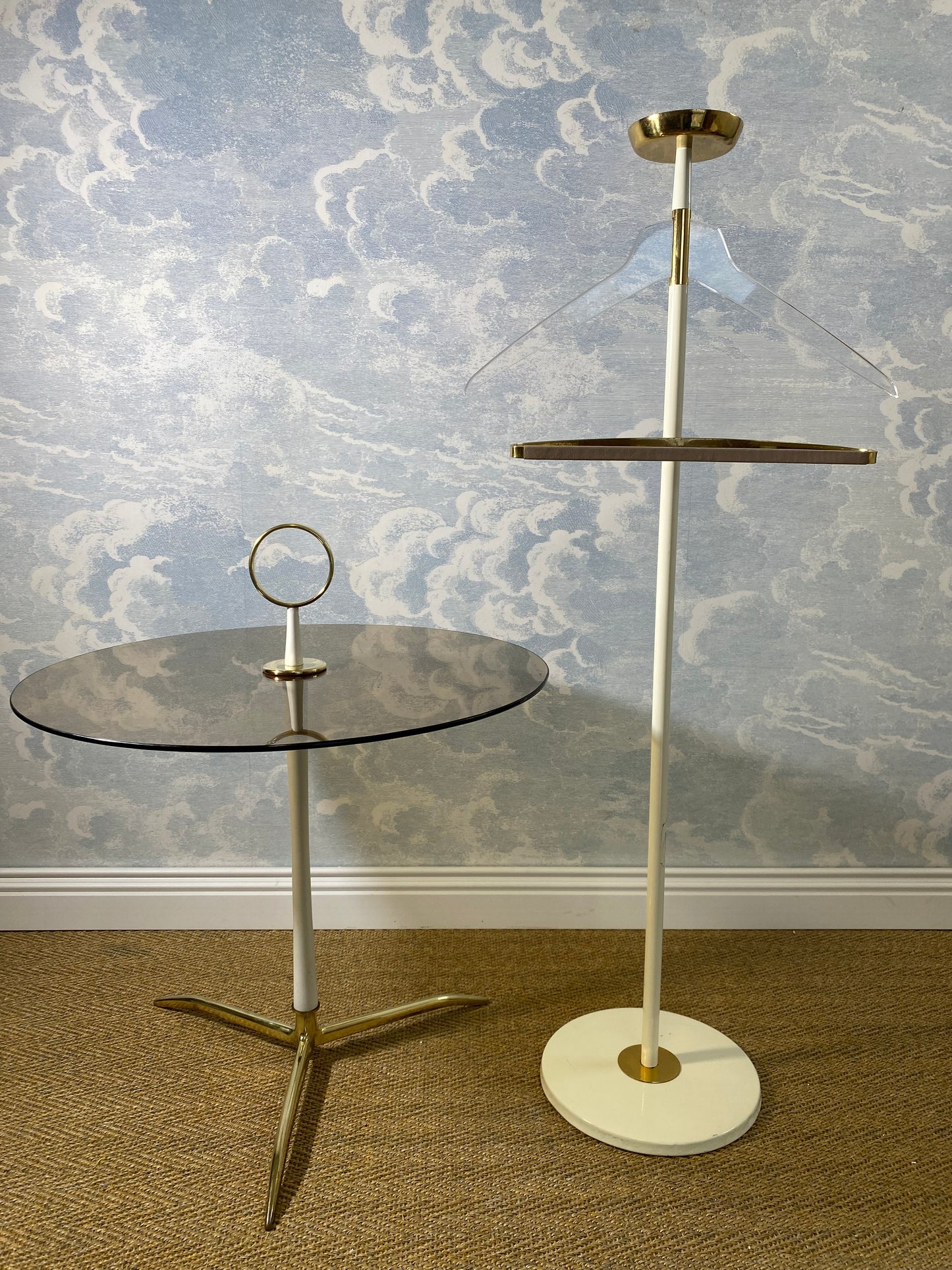 Smoked Glass Coffee Table with Brass Tripod Base by Vereinigte Werkstätten Munich, Germany, 1960s