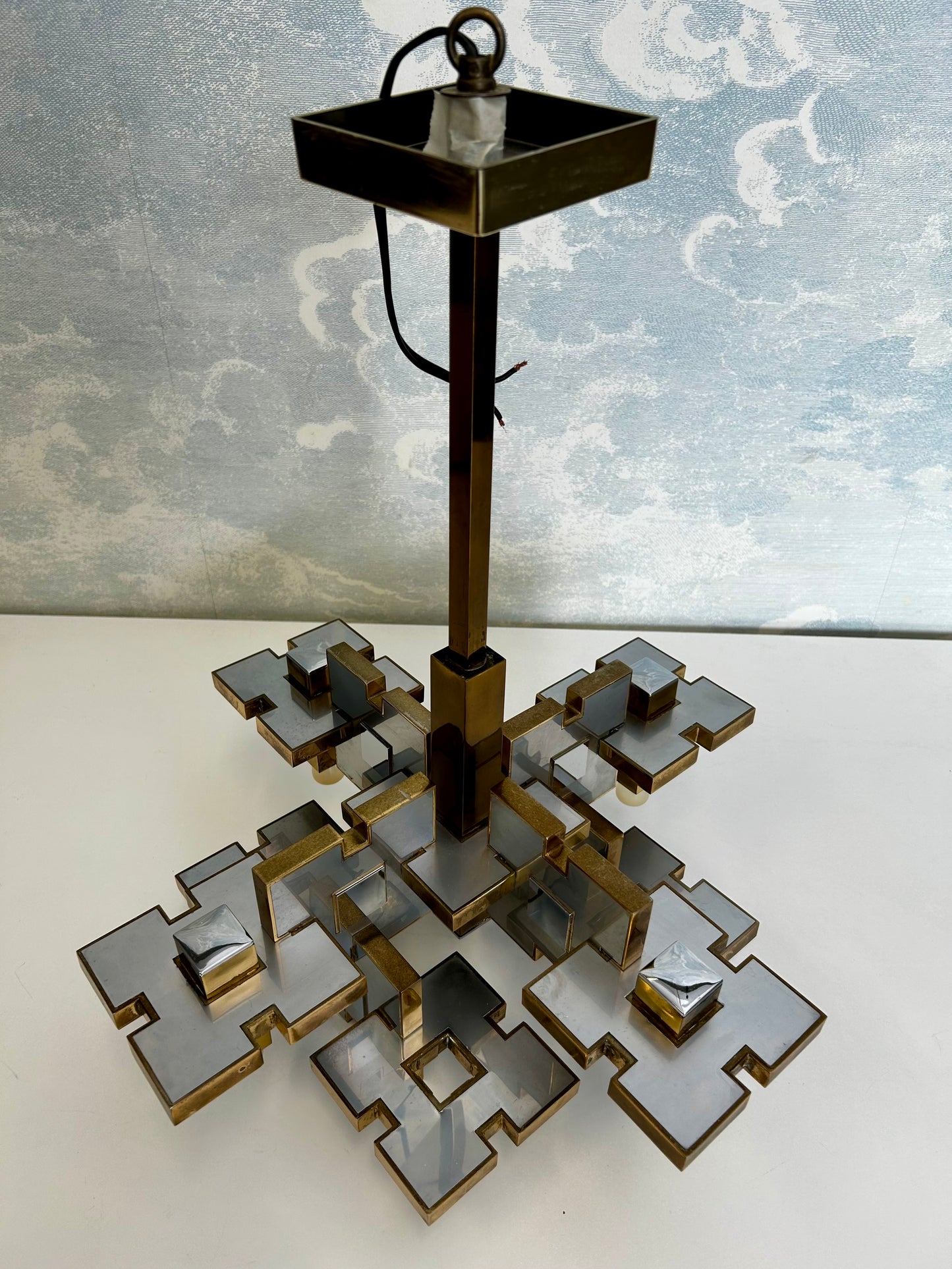 Geometric Chandelier by Gaetano Sciolari, Italy, 1970's, Hollywood Regency
