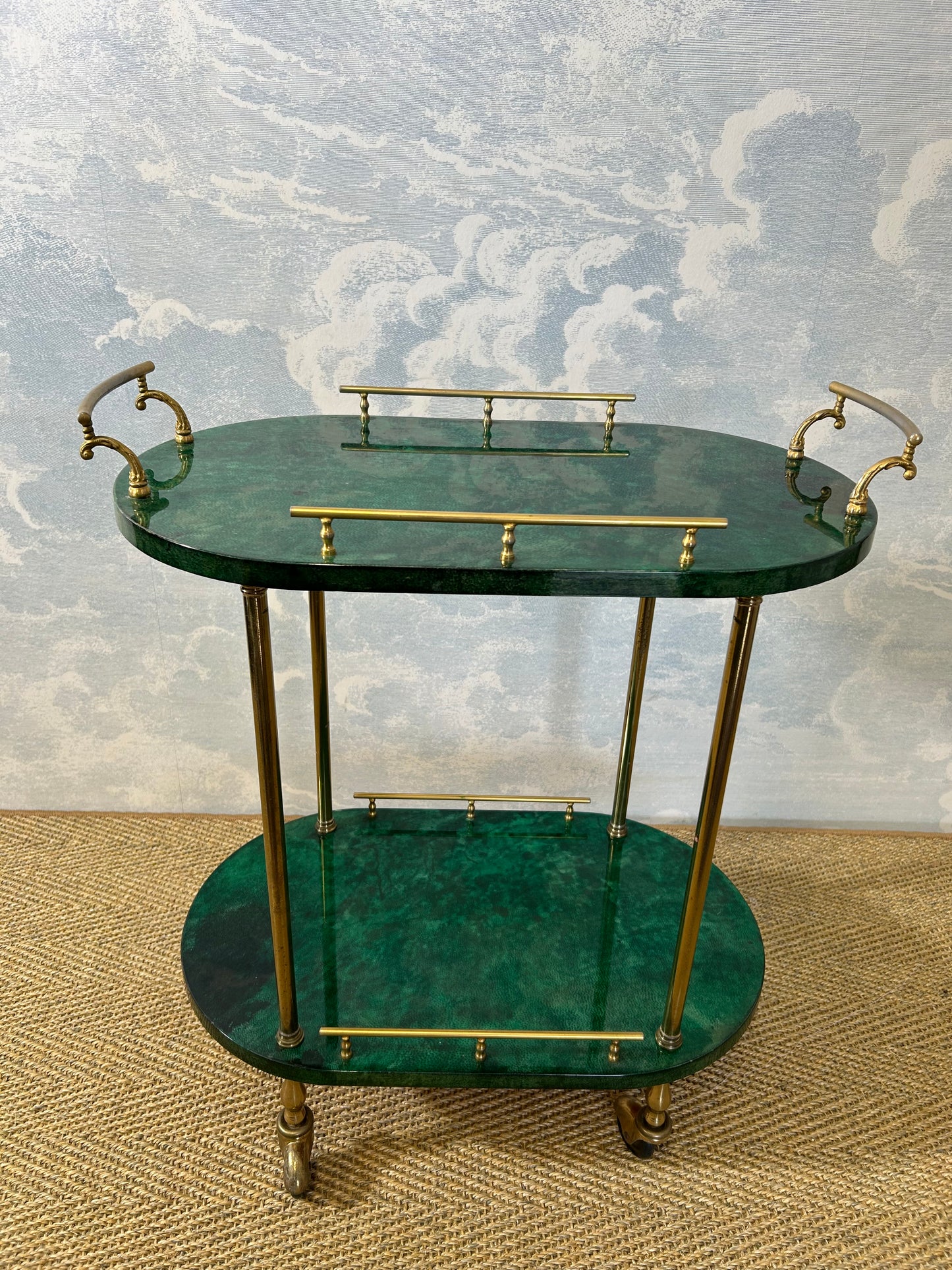 Petit Aldo Tura Bar Cart in Forrest Green, Italy, 1960s