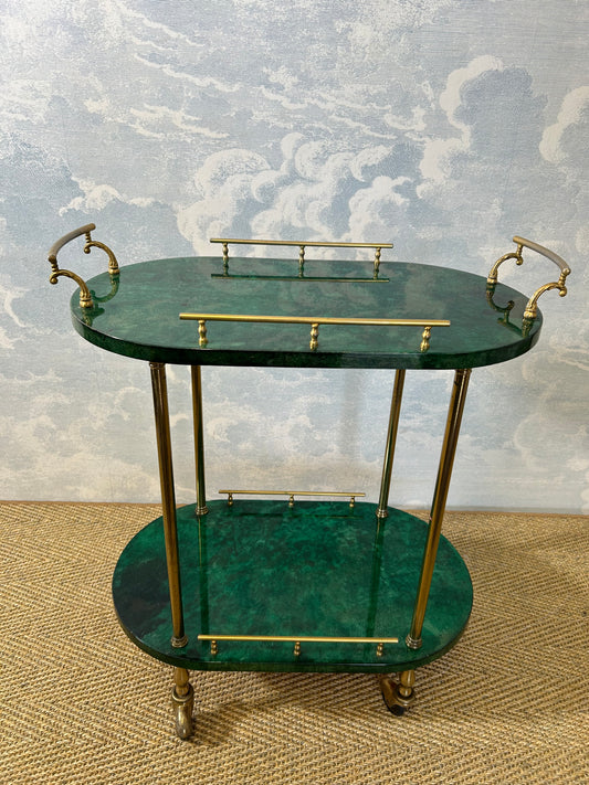 Petit Aldo Tura Bar Cart in Forrest Green, Italy, 1960s