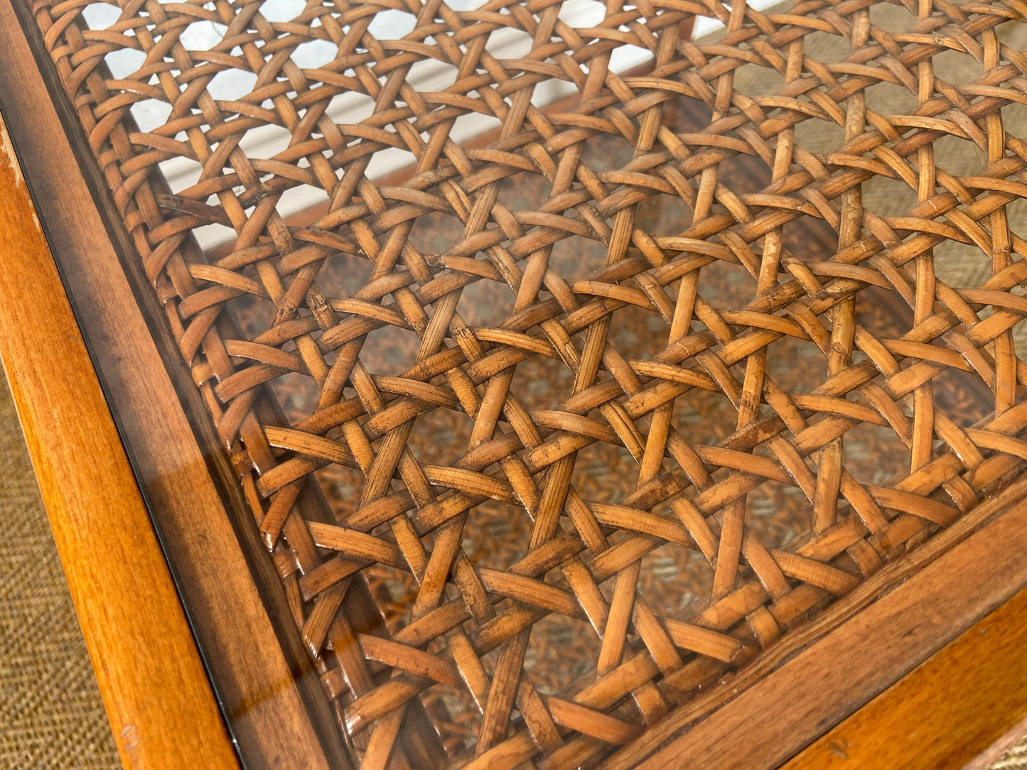 Faux Bamboo Side Table with Viennese Braiding and Glass Tops, Austria, 1960s