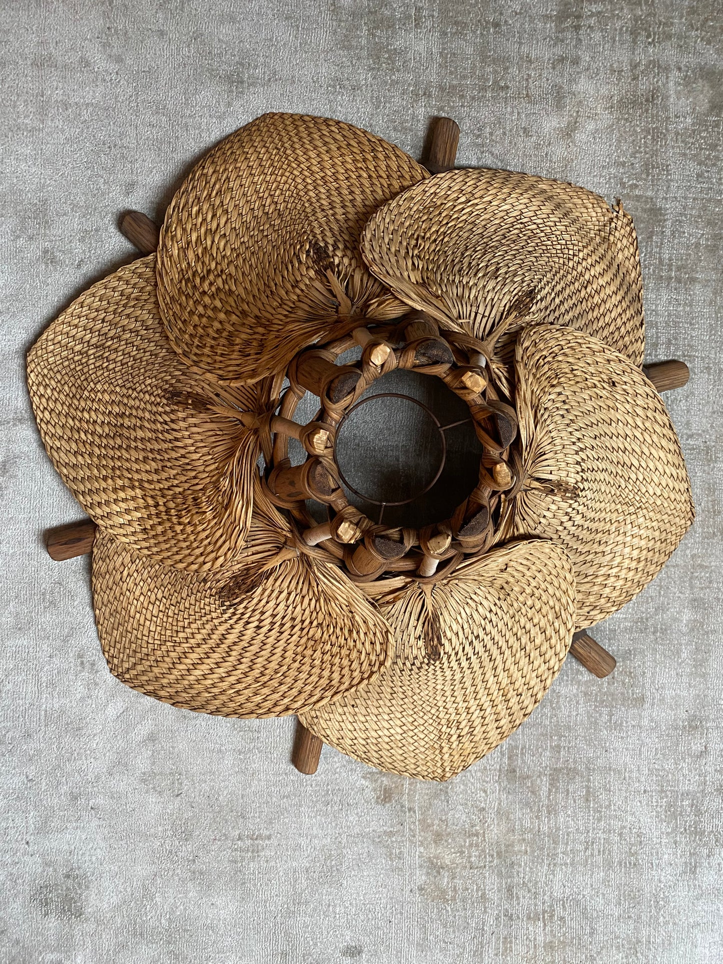 Woven Raffia Fan Pendant Lamp with Glass Shade, Germany, 1950s - possibly Ingo Maurer!